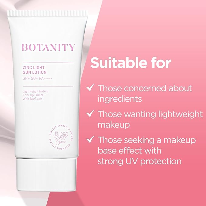 Zinc Sun Lotion - UV Protection, SPF 50+ PA ++++, Even skin tone, Lightweight & Hydrating formula, Non-Greasy, Korean Skincare, All Skin Types, 1.7 fl oz (50ml)