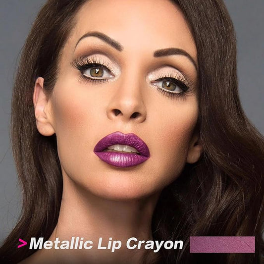 FOCALLURE Ultra Chic Metallic Lipstick,Rich Vitamin E Lip Crayon,Lightweight Shinning Color without Drying or Fading,Long Lasting Lips Makeup,#23 Pansy Purple