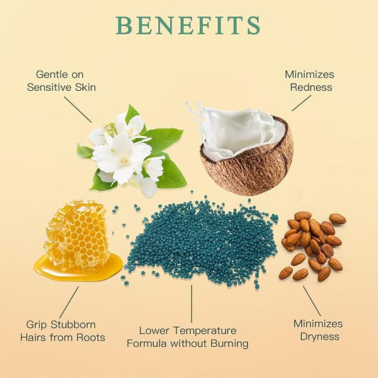 Hard Wax Beads, Bouvetan 1.3Lb/21oz Wax Beads for Brazilian Waxing, Hard Waxing Beans for Eyebrow, Face, Bikini for Women Men Hair Removal with 10pcs Spatulas, 6 Packs (Jasmine)