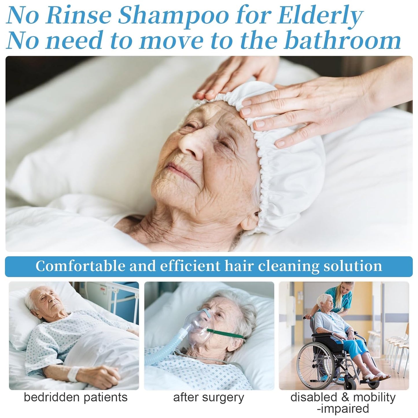 2PCS Shampoo Caps No Rinse - Rinse Free dry Shower Cap Shampoo Conditioner Rinseless Waterless Hair Washing Cap For Elderly Adults Men Women Hospital After Surgery Bedridden Patient(Short Hair)