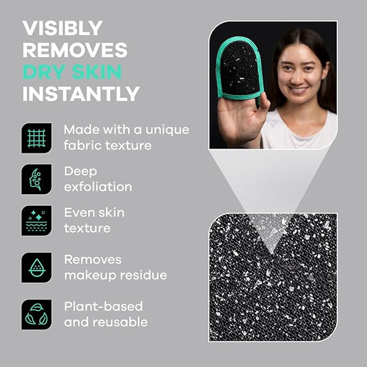 Dermasuri Deep Exfoliating Face Mitt - Scrubber, Dead and Dry Skin Remover for Men and Women - Exfoliator Gloves for Shower and Dry Use - (2 Pack)