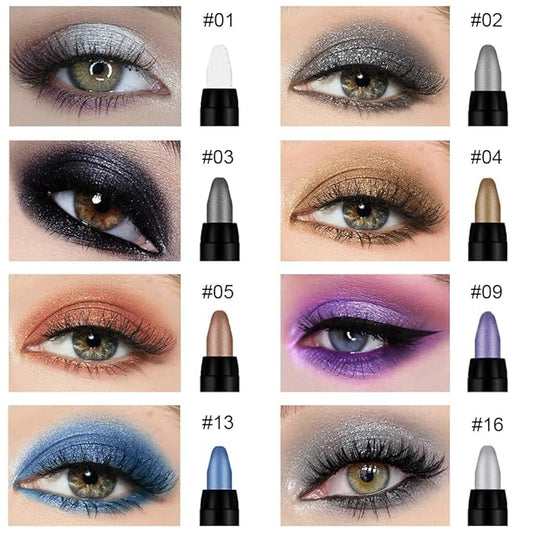 Kaely 8Pcs Cream Eyeshadow Stick Set, Pearl White Black Gray Khaki Royal Blue Vioiet Purple Silver, Shimmer Eyeliner Pencil Eye Shadow Sticks Palette Makeup for Older Women, sombras para ojos 01