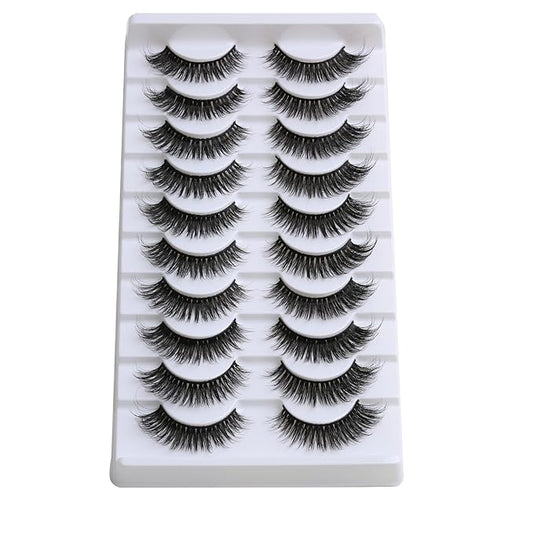 SUNWELL False Eyelashes 15mm Mink Lashes Cat Eye Lashes 8D Fluffy Wispy Foxy Eye Fake Lashes Strips Natural Look Faux Mink Lashes 10 Pairs Pack