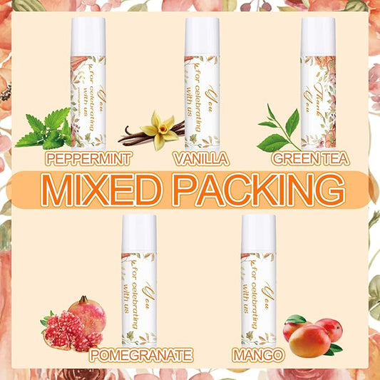 Dunzy 50 Pcs Thank You Gift Lip Balm Bulk Baby Shower Party Favors Bridal Shower Favor Lip Care with Assorted Fruit Flavors Thank You Lipstick for Guest Basket Gift Stuffer (Pumpkin)