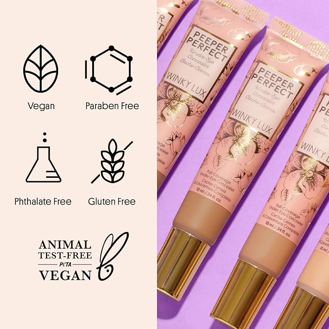 Winky Lux Peeper Perfect Under Eye Concealer, Makeup & Eye Brightener, Full Coverage Concealer for Dark Circles, Color Corrector & Eye Primer, With Collagen, Hyaluronic Acid & Vitamin E (Medium Deep)