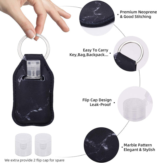 Hand Sanitizer Holder Keychian,5 Pack Empty Travel Size Bottle and Hand Sanitizer Keychain Set Include 5pcs Flip Cap Reusable Bottles,5pcs Refillable Bottles Keychain Holders for Backpack and Kids