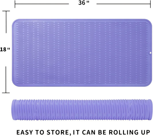 Silicone Dish Drying Mat for Multiple Usage,Easy clean,Eco-friendly,Heat-resistant Silicone Mat for Kitchen Counter or Sink,Refrigerator or Drawer Liner Light Purple 5XL 36inches x 18inches