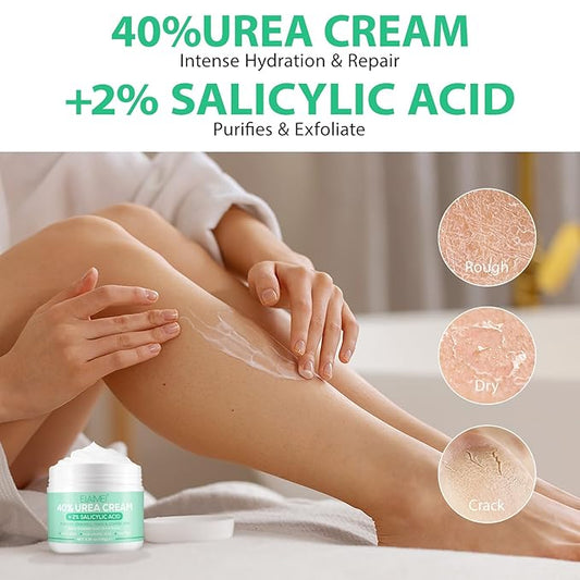 J&H Jasmine&Hyacinth 40% Urea Cream with 2% Salicylic Acid, Aloe, Feet/Heel Cream Moisturizer for Dry Cracked Heel, Knees, Elbows, Hands, Callus Remover, Intensive Hydrating Treatment-5.3 OZ/150 G
