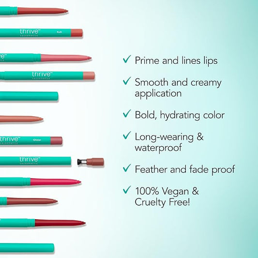 Thrive Causemetics Lip Filler Long-Wearing + Plumping Lip Liner, Shea Butter Hydrating Lip Plumper Retractable Lip Liner Pencil, Built In Sharpener, Vegan & Cruelty Free, Ruth (Peach Taupe)