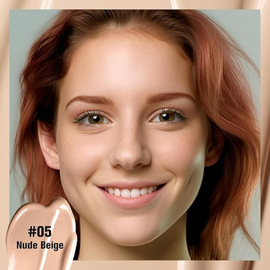 UCANBE Matte Liquid Foundation with Brush, Skincare Serum Foundation Face Makeup with Hyaluronic Acid, Medium to Full Coverage Waterproof Oil Control Longwear, for Mature Skin, Nude Beige, 1 fl. oz.