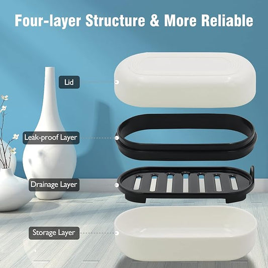 Travel Soap Container, Leakproof Soap Box, Travel Soap Holder with Removable Draining Layer, Portable Soap Case for Traveling, Camping, Gym (White, 1 Pack)
