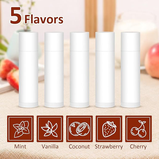 120 Pack Lip Balm Unlabeled, Natural Lip Balm Bulk Blank Tube, Personalized Lip Balm for Party Favors and Gift Basket Filling, Wedding or Baby Shower-5 Flavors