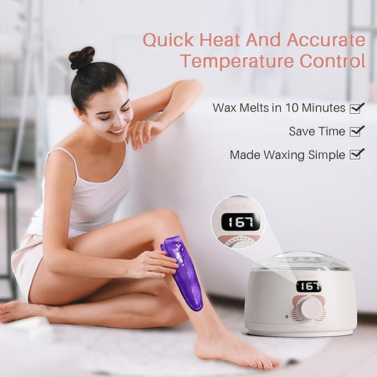 BLITZWAX Brazilian and Bikini Waxing Kit for Women, Hard Wax Warmer for Face, Legs, and Body, At Home Hair Removal Kit, Beginner Friendly, Quick Heating, 6 Packs Wax Beads