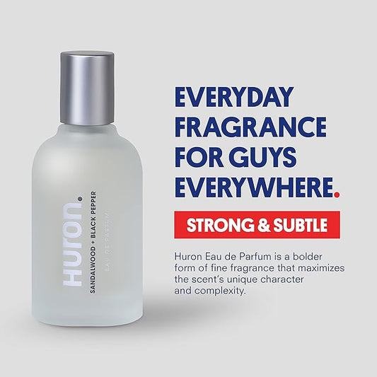 Huron Men’s Cologne - Eau de Parfum for Everyday Wear - Clean & Woody Scent of Sandalwood, Black Pepper, Cedarwood & Amber - Long Lasting - Safe, Clean Ingredients - 1.7 Fl. Oz.