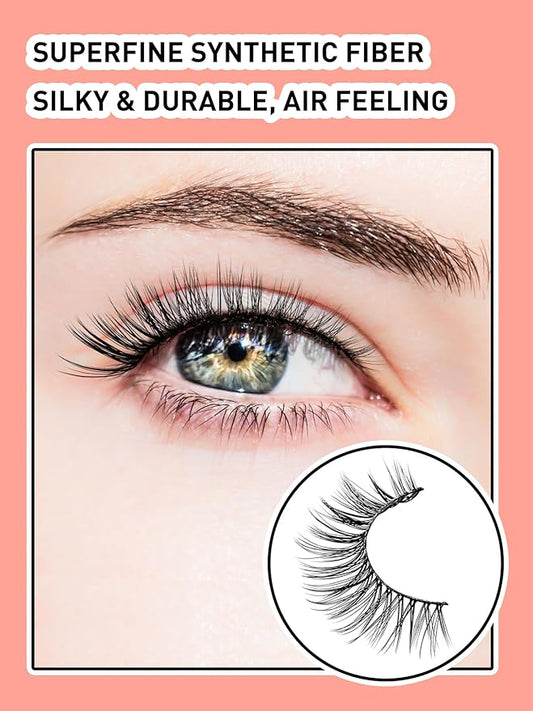 Wispy Cat Eye Lashes False Eyelashes Natural 10mm Short Lashes Pack Soft Strip Eyelash 3D Volume C Curl Natural Eyelashes 7 Pair Siligli Eyelashes
