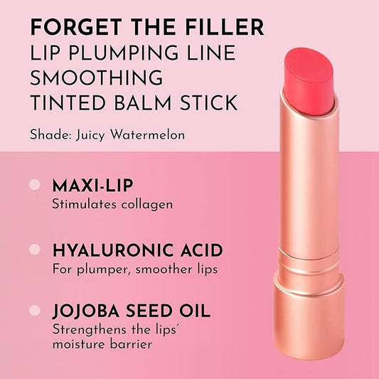 LAWLESS Forget the Filler Lip Plumping Line Smoothing Tinted Balm, Juicy Watermelon, Pink, 0.1 Ounce / 2.9 ml