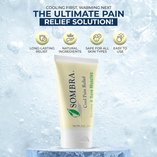 Sombra Cool Pain Relief Gel Cold Pain Relief for Swelling, Growing Pains, Soreness, Post-Workout, Vegan Formula Free of Artificial Fragrances, Dyes, NSAID, Wax, Petroleum, Alcohol - 3oz Flip-Top Tube