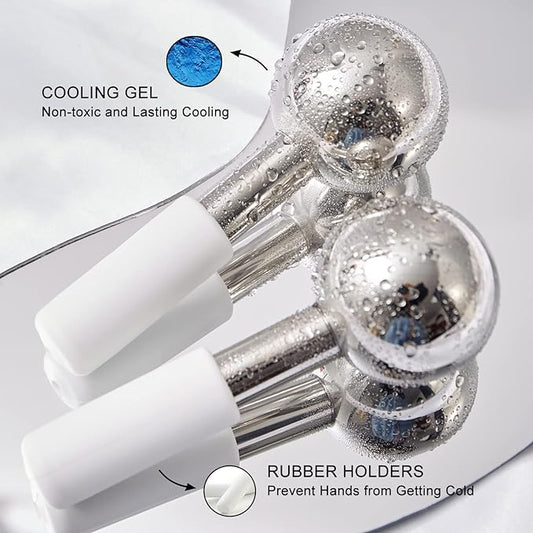 Ice Globes for Face & Eyes, Unbreakable Stainless Steel Cryo Sticks for Beauty Routines, Facials Cold Roller Cooling Globes for Puffiness, Wrinkles, Dark Circles, Headaches