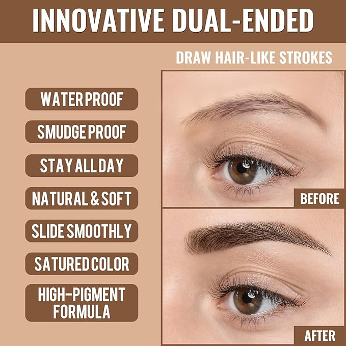 iMethod Eyebrow Pen - Eyebrow Pencil,2-in-1 Eyeliner Dual-Ended Microblading Eyebrow Pencil Long Lasting Waterproof Hair-Like Brow Pencil,with Eyebrow Brush,Eyebrow Pencils for Women,Black