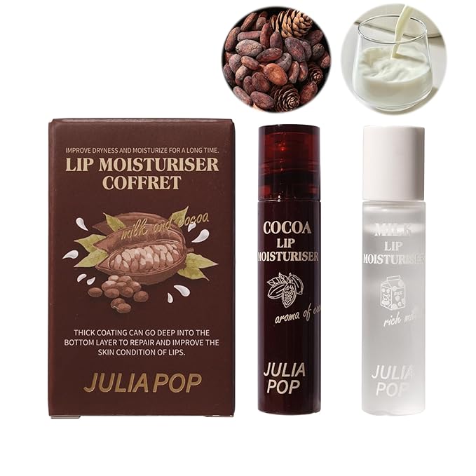 Lip Oil, Lip Balm Set Lasting Moisturizing and Care of your Lips, Lip Sleeping Mask Cracked Dry Lips Moisturize, Coco for Day and Milk for Night(Pack of 2)