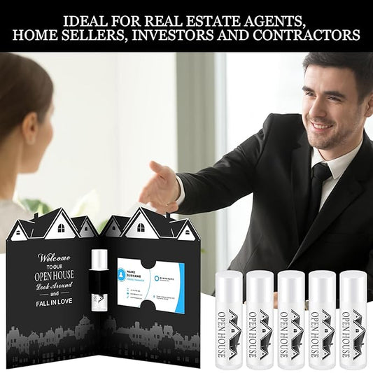 50 Pcs Open House Lip Balm with Cards Real Estate Agent Supplies Lip Moisturizer Moisturizing Lip Balm Bulk Moisturizing Lip Balm Stick for Open House Business Advertising Events