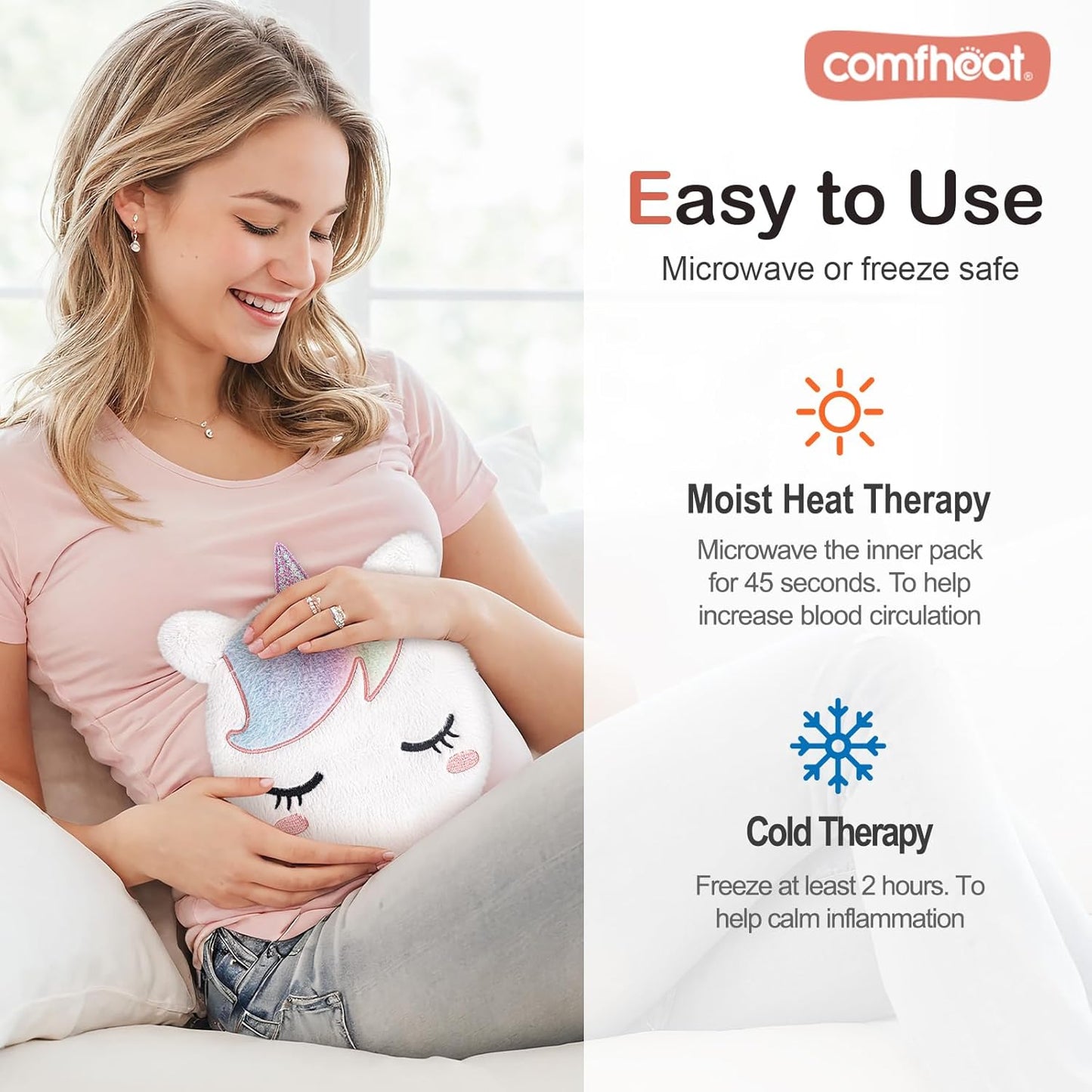 Unicorn Microwave Heating Pad for Pain Relief, Unscented Microwavable Heating Pads Stuffed Animal for Cramps, Neck Shoulder, Muscles, Natural Small Heat Pack Moist Heat with Washable Cover