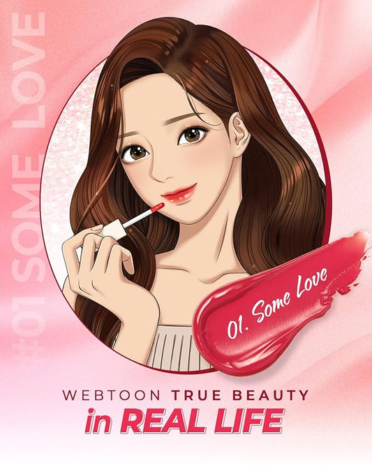 AMTS Webtoon True Beauty - 01 Some Love | Pink Lip Tint Stain | High Pigment Liquid Waterful Shine Non-Sticky Long-Wearing Long-Lasting | True Beauty Cute Pink Makeup