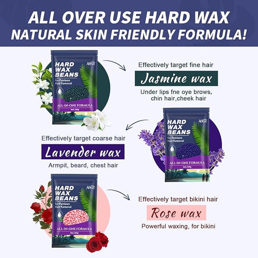 Waxing Kit for Women Men - Wax Kit for Hair Removal with Silicone Bowl,4 Bags Hard Waxing Beads and 30 Sticks - at Home Use Wax Warmer for Full Body, Bikini, Eyebrow, Face, Sensitive Skin