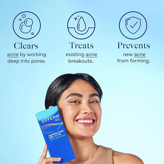 Differin Acne Treatment Gel, 30 Day Supply, Retinoid Treatment for Face with 0.1% Adapalene, Gentle Skin Care for Acne Prone Sensitive Skin, 15g Tube (Packaging May Vary)