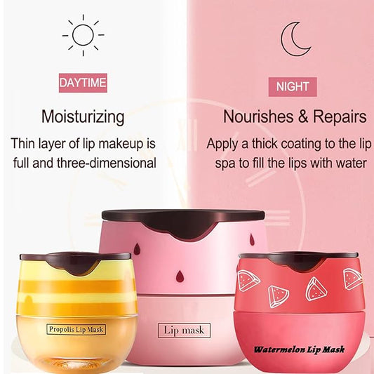 4 PCS Bee Lip Balm Lip Mask Honey Pot, Honey & Strawberry & Watermelon & Apple Lime Lip Mask Overnight Propolis Moisturizing Lip Balm with Stick, Hydrating Lip Sleeping Mask Prevention Dry & Cracked
