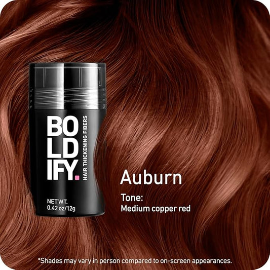 BOLDIFY Hair Fibers (12g) - Fill In Thinning and Fine Hair for an Instantly Fuller, Thicker Look - 14 Shades for Women & Men - Auburn