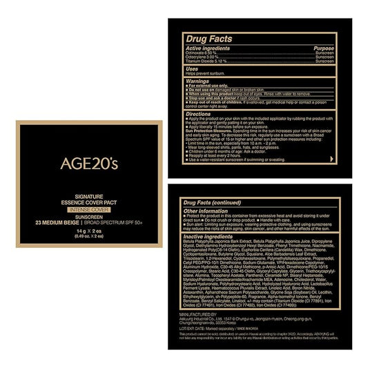 AGE20'S Signature Essence Pact SPF 50+ | Pack of 2 | 23 Medium Beige | Cream Foundation, Dewy Finish, Natural Coverage | Korean Cushion Foundation