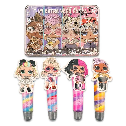 Game Party LOL Surprise Lip Gloss Set - Bundle with 4 LOL Lip Gloss Tubes, a Collectible Cosmetic Case, and More | LOL Doll Lip Gloss
