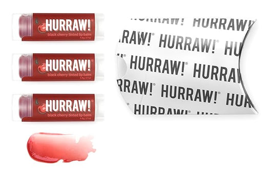 Hurraw! Black Cherry Tinted Lip Balm, 3 Pack: (Sheer Red Tint) Organic, Certified Vegan, Cruelty and Gluten Free. Non-GMO, 100% Natural Ingredients. Bee, Shea, Soy and Palm Free. Made in USA
