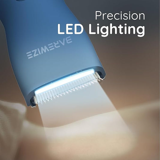 Body Hair & Pubic Hair Trimmer for Men & Women, Painless Electric Body & Bikini Shaver | Waterproof, Type-C Rechargeable, LED Light, Replaceable Blade, Manscape Personal Groomer (Denim Blue)