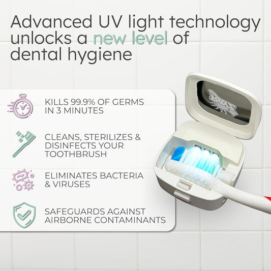 Rayz UV-C Toothbrush Sanitizer | Portable & Rechargeable | 99.9% Sanitization in 3 Minutes | Wall Mountable, Travel-Friendly & TSA-Approved (Pearl)