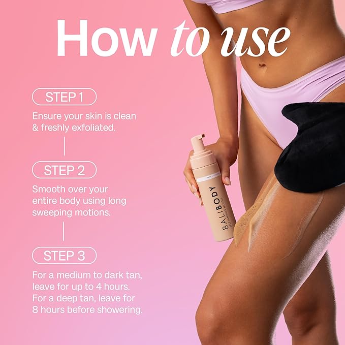 Bali Body Self Tanner Mousse Dark – Sunless Tanning Foam for Body | Natural, Streak-Free, Fake Tan | Vegan, Cruelty-Free, Organic Self Tan Mousse for All Skin Types (100ml/3.4 fl oz)