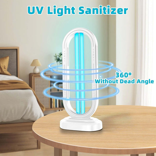 UV Light Sanitizer,4-Speed Timing and Remote Control UVC Home Disinfection Device,Ultraviolet Light Sanitizer for Dust Mites,UV Lamp for Whole Room,White