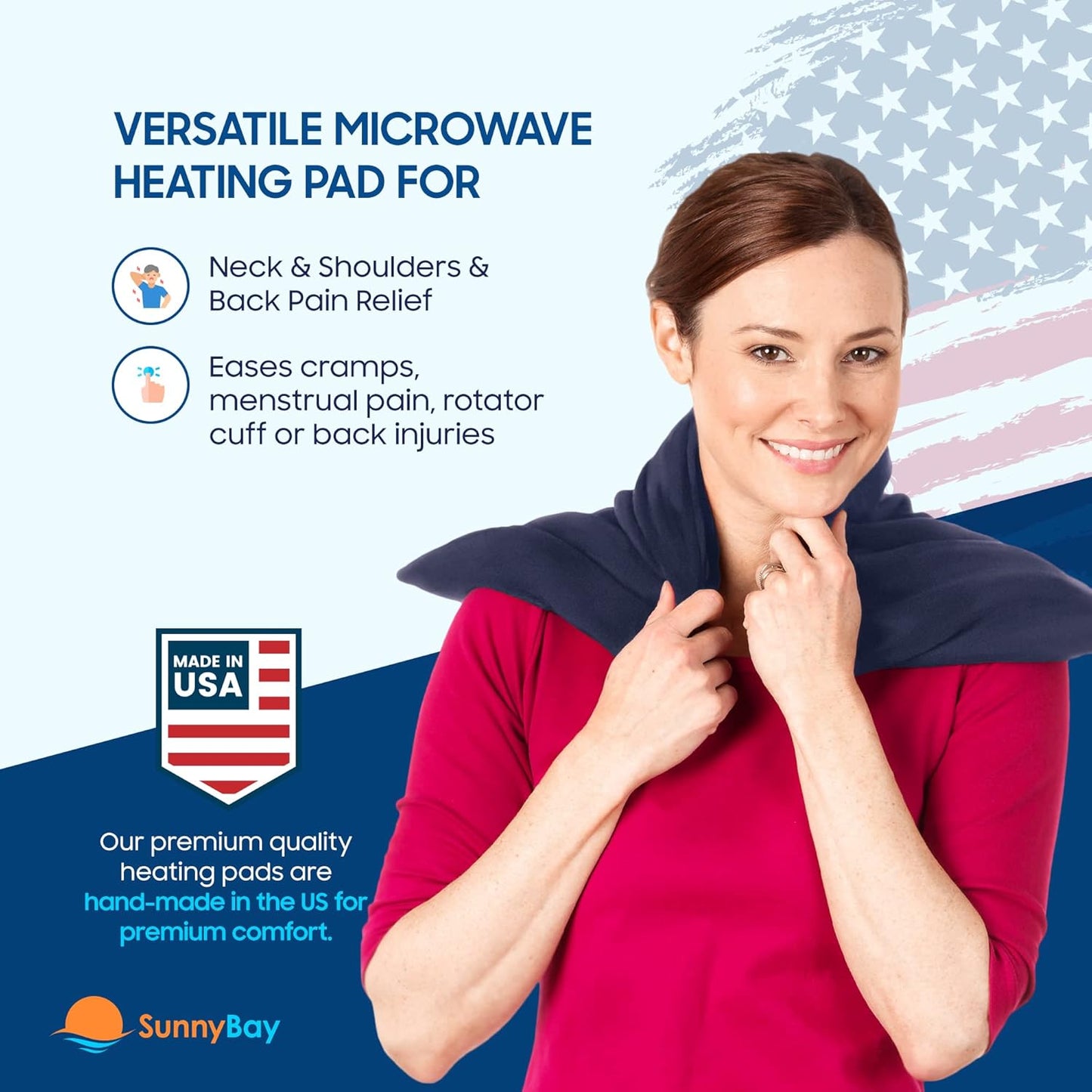 SunnyBay Extra Large Microwave Heating Pad, Microwavable Heavy Weighted Full Body Moist Hot or Cold Pack and Washable Fleece Cover, 10x24 Inches, FSA HSA Eligible, 2.8 lbs, Made in USA, Navy Blue