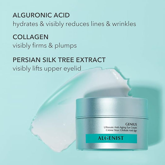 Algenist GENIUS Ultimate Anti-Aging Eye Cream - Firming Under Eye Cream with Vegan Collagen + Microalgae Oil - Helps to Visibly Plump, Smooth and Restore Radiance To Delicate Eye Area (15ml)