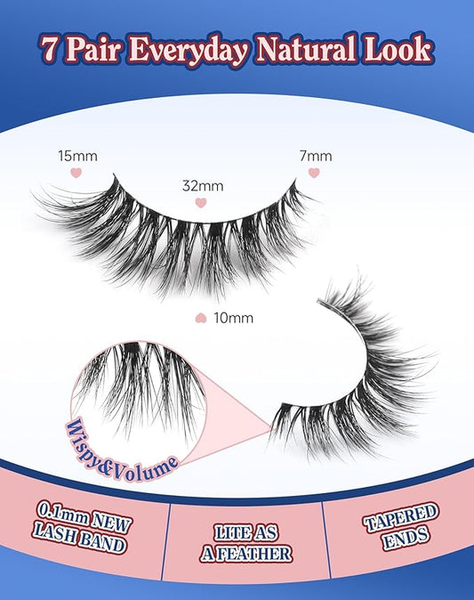 Lashes Natural Wispy Strip Eyelashes Natural Look Flared False Eye Lashes Soft Lash Fluffy Cat Eyelash 7 Pairs Everyday D05