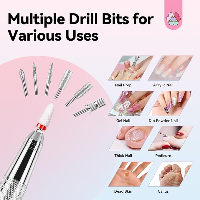 SAVILAND 45000RPM Electric Nail Drill Professional: Unique Coreless Nail File Last 15H Long Battery Life |Cordless Nail Drill for Quick Acrylic Nail Removal Ultra Quiet Salon Use Manicure Pedicure