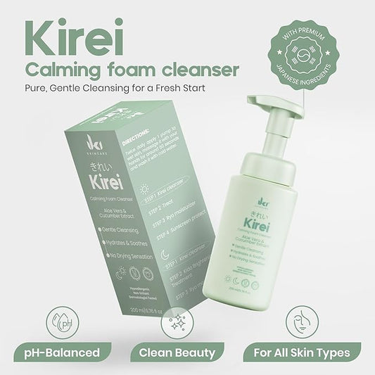 KIREI Foam Cleanser - Gentle Face Wash for Women with Aloe Vera & Cucumber Extract, Hydrating & Soothing, Dermatologically Tested, Suitable for Sensitive Skin, Paraben-Free