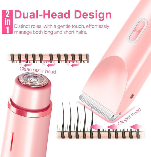 Electric Bikini Trimmer for Women, 2-in-1 Hair Shaver and Epilator, Waterproof Wet/Dry Lady Shaver(Pink)