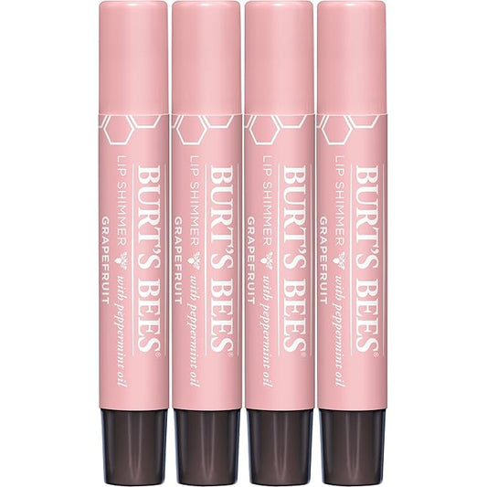Burt's Bees Shimmer Lip Tint Set, Tinted Lip Balm Stick, Moisturizing for All Day Hydration with Natural Origin Glowy Pigmented Finish & Buildable Color, Grapefruit (4-Pack)