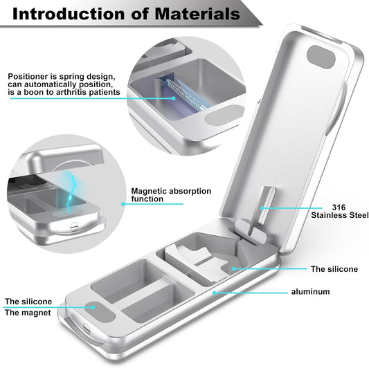 Pill Cutter with Auto Centering Device, Aluminum Pill Splitter with 316L Stainless Blade, Genuine Leather Case, Professional Pill Splitter for Cutting Small Pills or Large Pills (Silver)