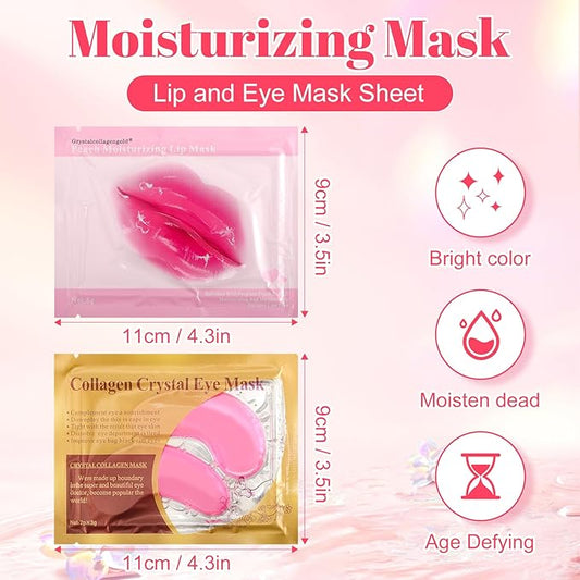 30 Pads Lip Masks & Eye Masks,Under Eye Mask Skincare,Crystal Collagen Lip Mask Sheet,Under Eye Patches for Puffy Eyes and Dark Circles,Moisturizing,Anti-Aging,Reducing Fine Lines,Pink