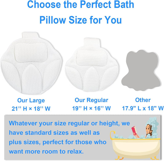 Ultra-Comfort Bathtub Pillow - 2 Sizes, Extra Thick & Soft, Quick-Dry, Anti-Detachment and Anti-Slip Suction Cups, Universal Fit for All Bathtubs, Machine Washable (Size Up)