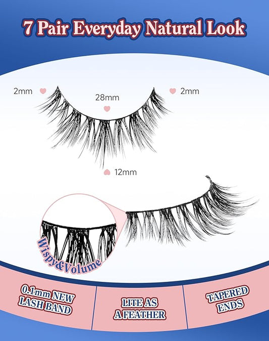 Natural Lashes Wispy Lashes Everyday Natural Look Flared Eyelashes False Eye Lashes Soft Fluffy Lashes False Eyelashes 7 Pairs D20