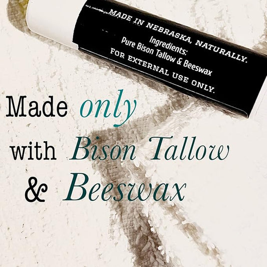 Pure Bison Tallow Lip Balm, Unscented, (5 pack) - Moisturizing, Non-Habit Forming, Soothes Chapped Lips